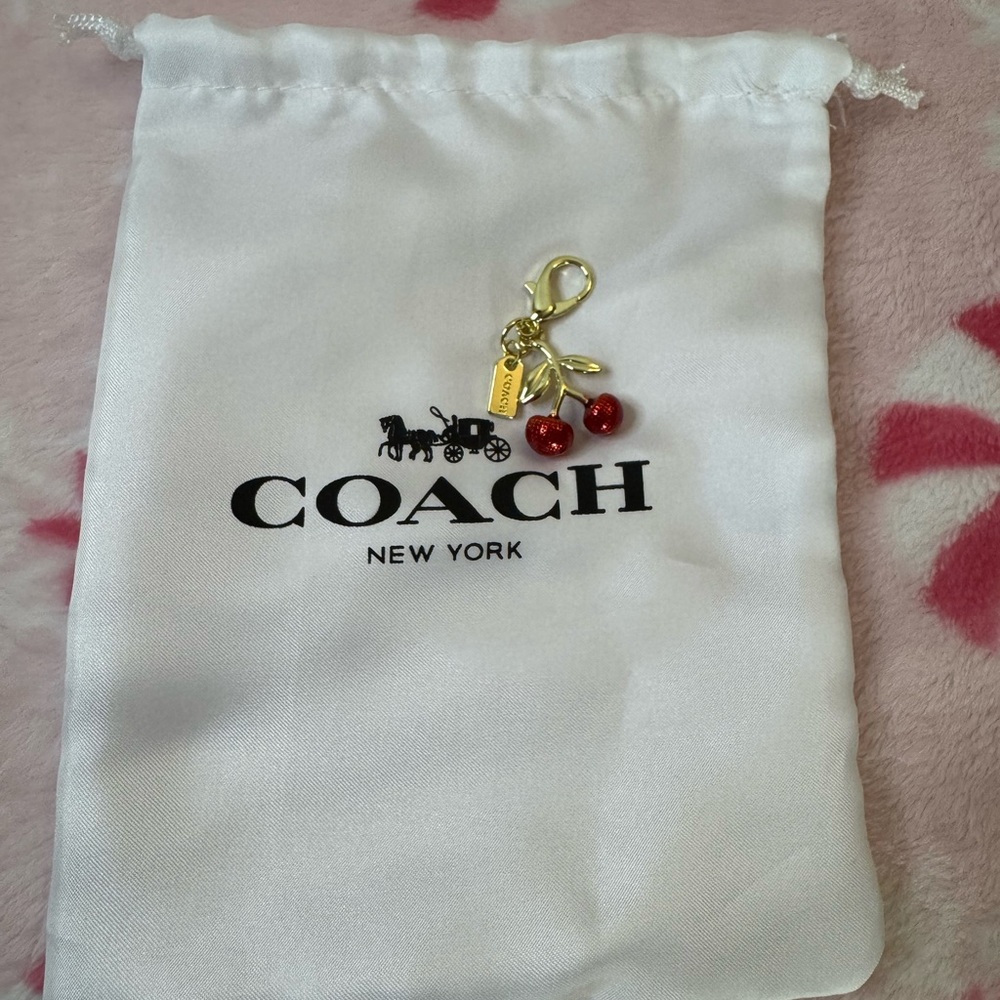 Coach tiny Cherry Keychain with Gold Accents